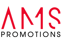 AMS Promotions logo, AMS in red and Promotions in black